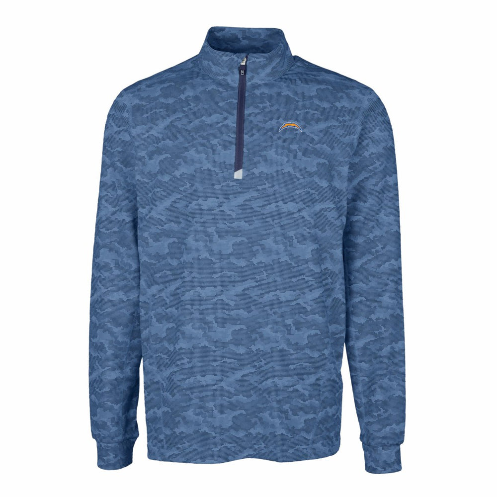 Los Angeles Chargers Cutter & Buck Big & Tall Traverse Eco Camo Tri-Blend DryTec Quarter-Zip Jacket Navy - NFL