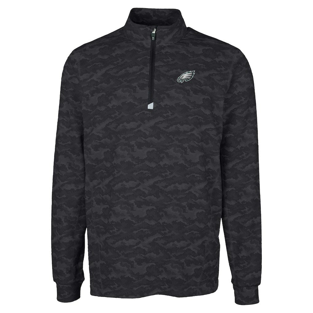 Philadelphia Eagles Cutter & Buck Big & Tall Traverse Eco Camo Tri-Blend DryTec Quarter-Zip Jacket Black - NFL