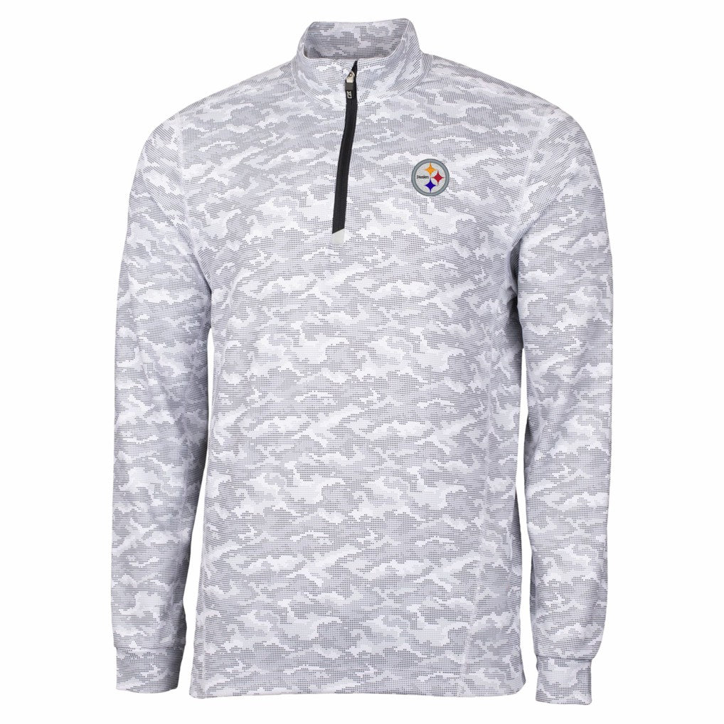 Pittsburgh Steelers Cutter & Buck Big & Tall Traverse Eco Camo Tri-Blend DryTec Quarter-Zip Jacket Charcoal - NFL