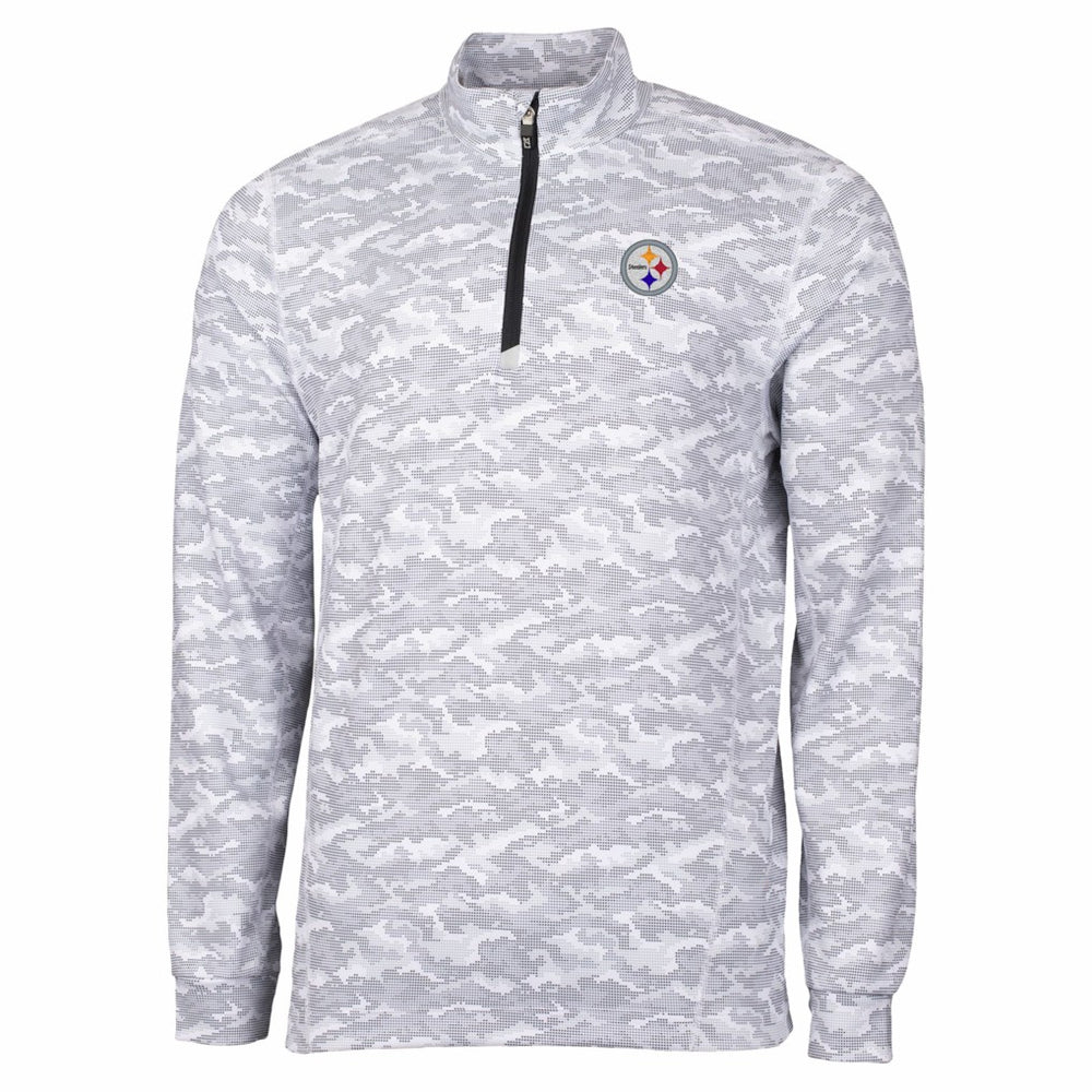 Pittsburgh Steelers Cutter & Buck Big & Tall Traverse Eco Camo Tri-Blend DryTec Quarter-Zip Jacket Charcoal - NFL
