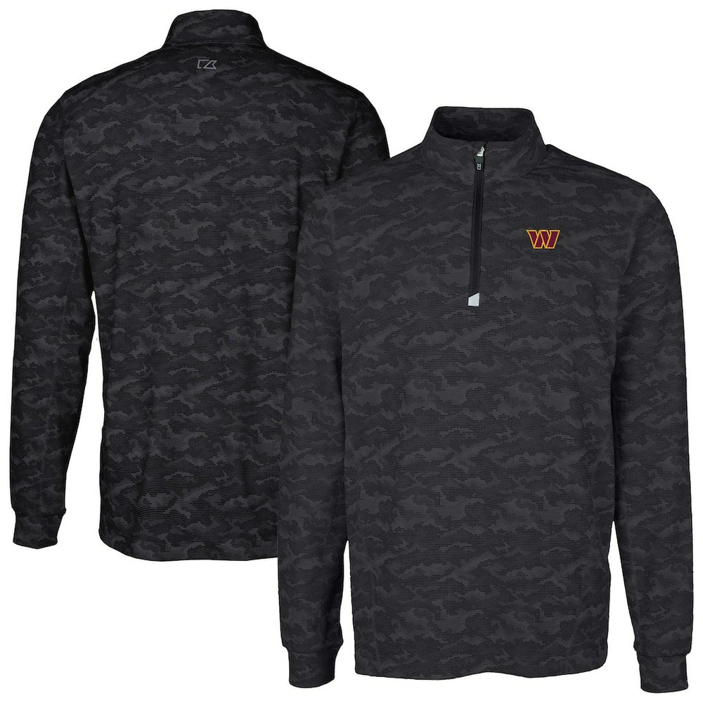 Washington Commanders Cutter & Buck Big & Tall Traverse Eco Camo Tri-Blend DryTec Quarter-Zip Jacket Black - NFL