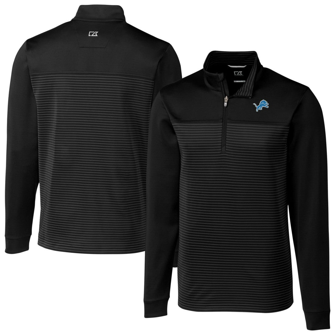 Detroit Lions Cutter & Buck Traverse Eco Stripe Tri-Blend DryTec Quarter-Zip Jacket Black - NFL