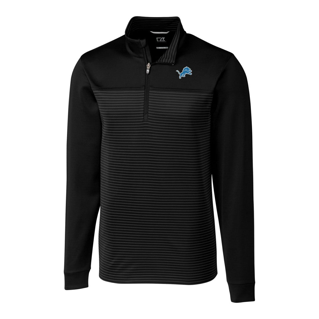 Detroit Lions Cutter & Buck Traverse Eco Stripe Tri-Blend DryTec Quarter-Zip Jacket Black - NFL