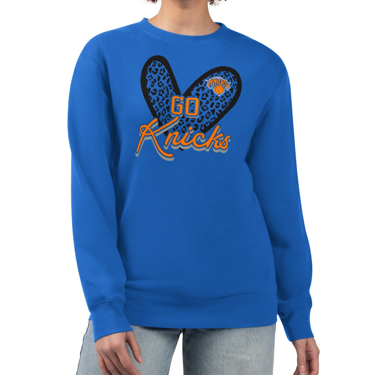 NBA - New York Knicks G-III 4Her by Carl Banks Women's Leopard Heart Fleece Pullover Sweatshirt - Royal