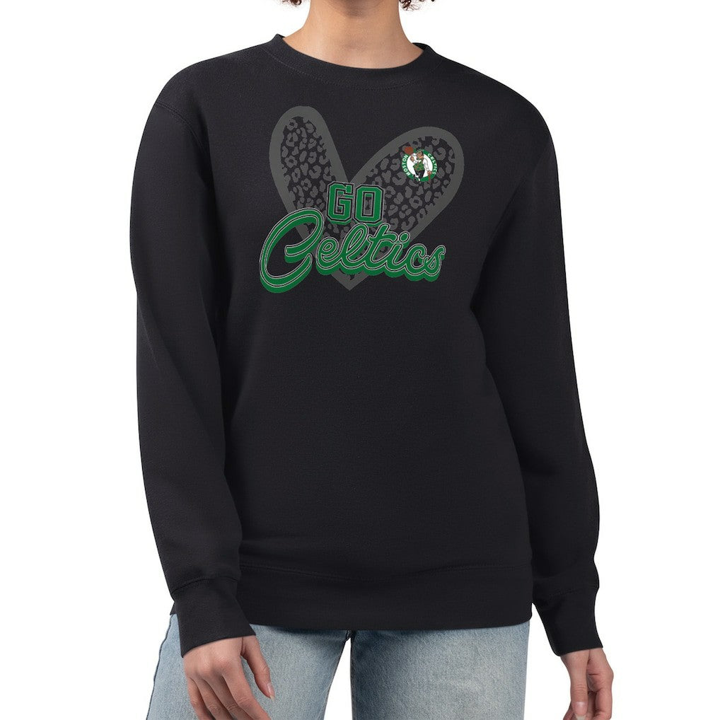 NBA - Boston Celtics G-III 4Her by Carl Banks Women's Leopard Heart Fleece Pullover Sweatshirt - Black