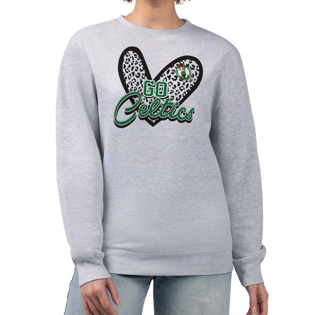 NBA - Boston Celtics G-III 4Her by Carl Banks Women's Leopard Heart Fleece Pullover Sweatshirt - Heather Gray