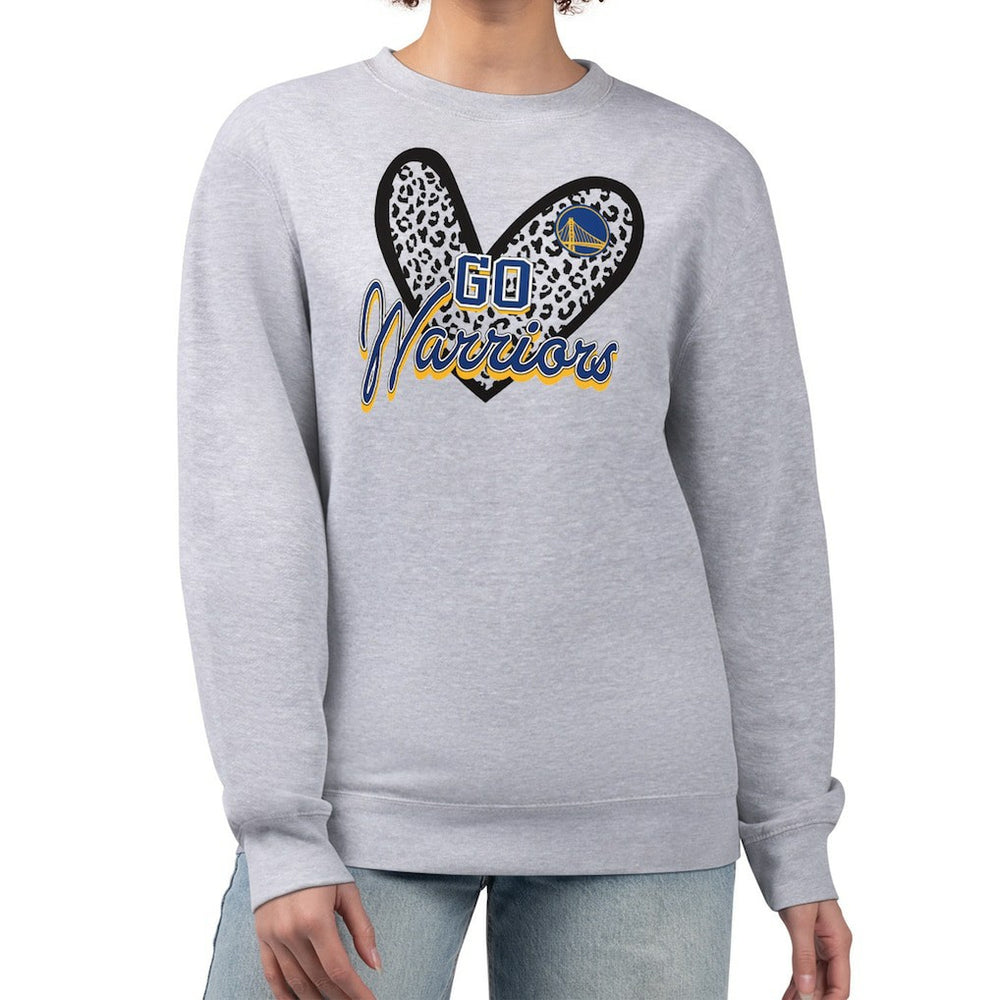 NBA - Golden State Warriors G-III 4Her by Carl Banks Women's Leopard Heart Fleece Pullover Sweatshirt - Heather Gray