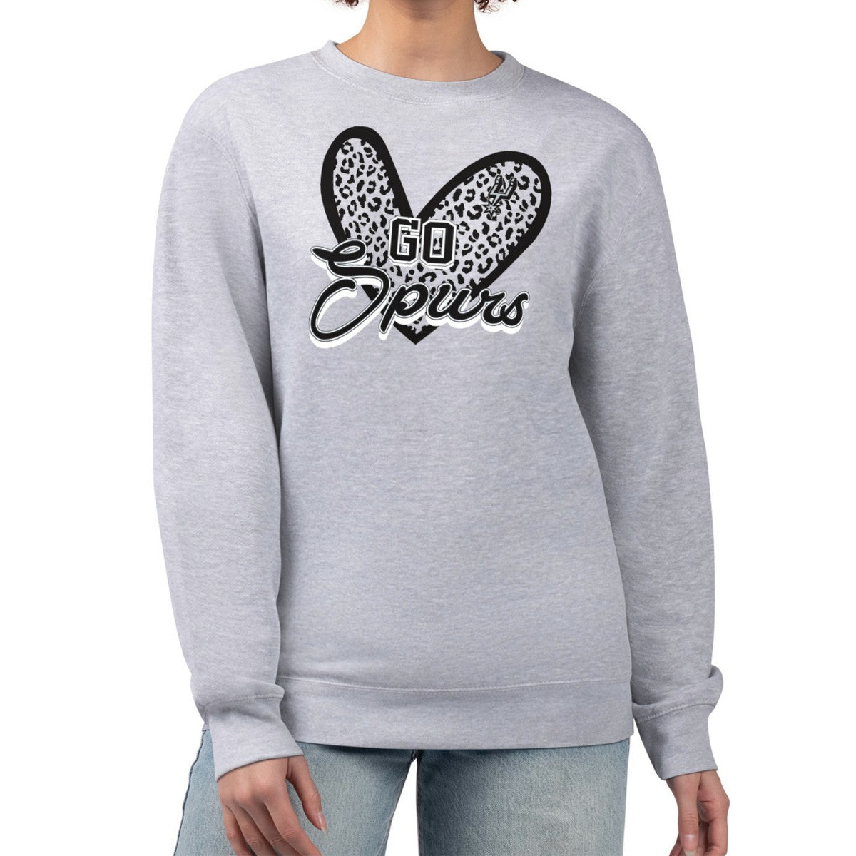 NBA - San Antonio Spurs G-III 4Her by Carl Banks Women's Leopard Heart Fleece Pullover Sweatshirt - Heather Gray