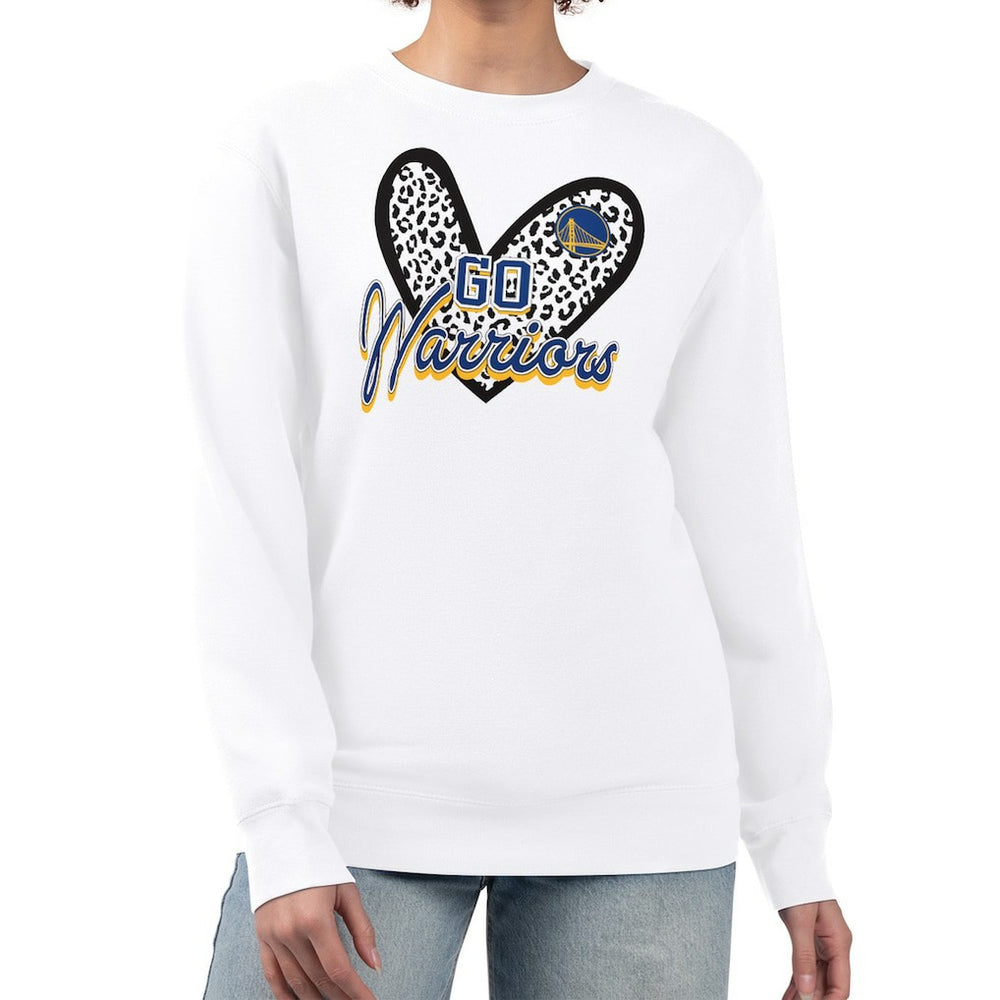 NBA - Golden State Warriors G-III 4Her by Carl Banks Women's Leopard Heart Fleece Pullover Sweatshirt - White