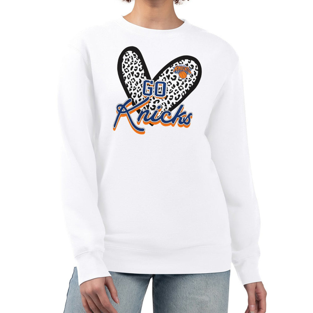 NBA - New York Knicks G-III 4Her by Carl Banks Women's Leopard Heart Fleece Pullover Sweatshirt - White