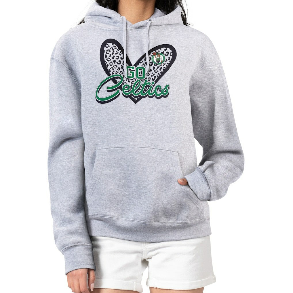 NBA - Boston Celtics G-III 4Her by Carl Banks Women's Leopard Heart Graphic Fleece Pullover Hoodie - Heather Gray