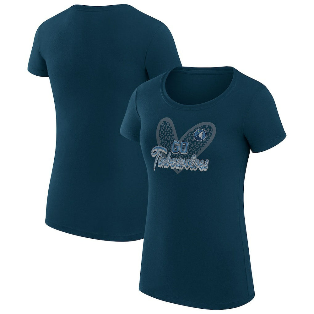 NBA - Minnesota Timberwolves G-III 4Her by Carl Banks Women's Super-Slim Fit Lightweight Leopard Heart T-Shirt - Navy