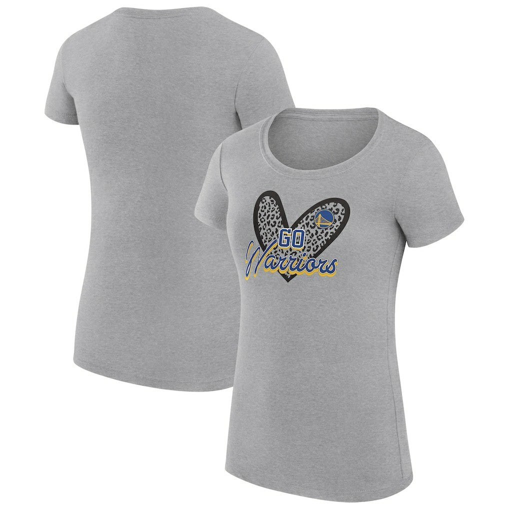 NBA - Golden State Warriors G-III 4Her by Carl Banks Women's Super-Slim Fit Lightweight Leopard Heart T-Shirt - Heather Gray