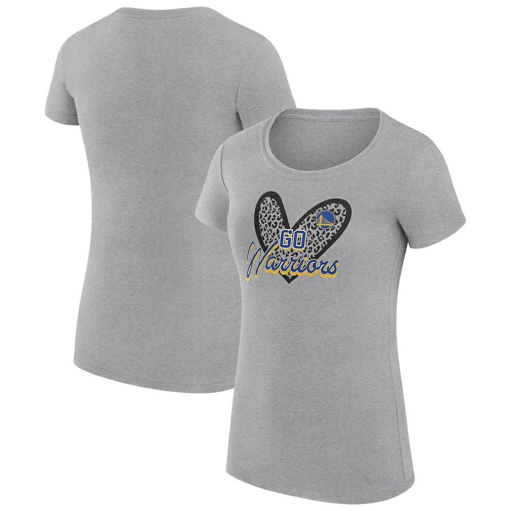 NBA - Golden State Warriors G-III 4Her by Carl Banks Women's Super-Slim Fit Lightweight Leopard Heart T-Shirt - Heather Gray