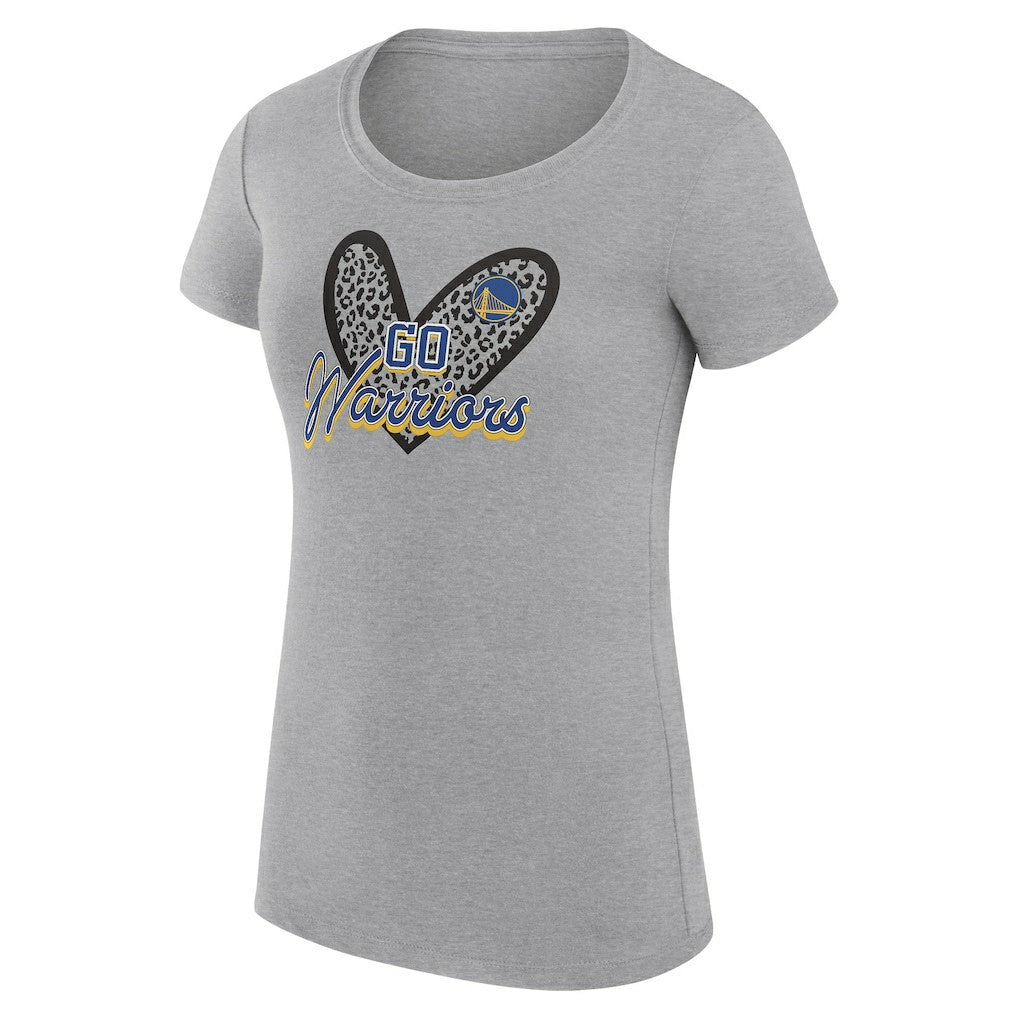 NBA - Golden State Warriors G-III 4Her by Carl Banks Women's Super-Slim Fit Lightweight Leopard Heart T-Shirt - Heather Gray