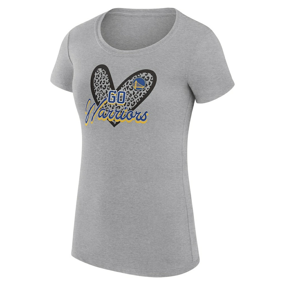 NBA - Golden State Warriors G-III 4Her by Carl Banks Women's Super-Slim Fit Lightweight Leopard Heart T-Shirt - Heather Gray