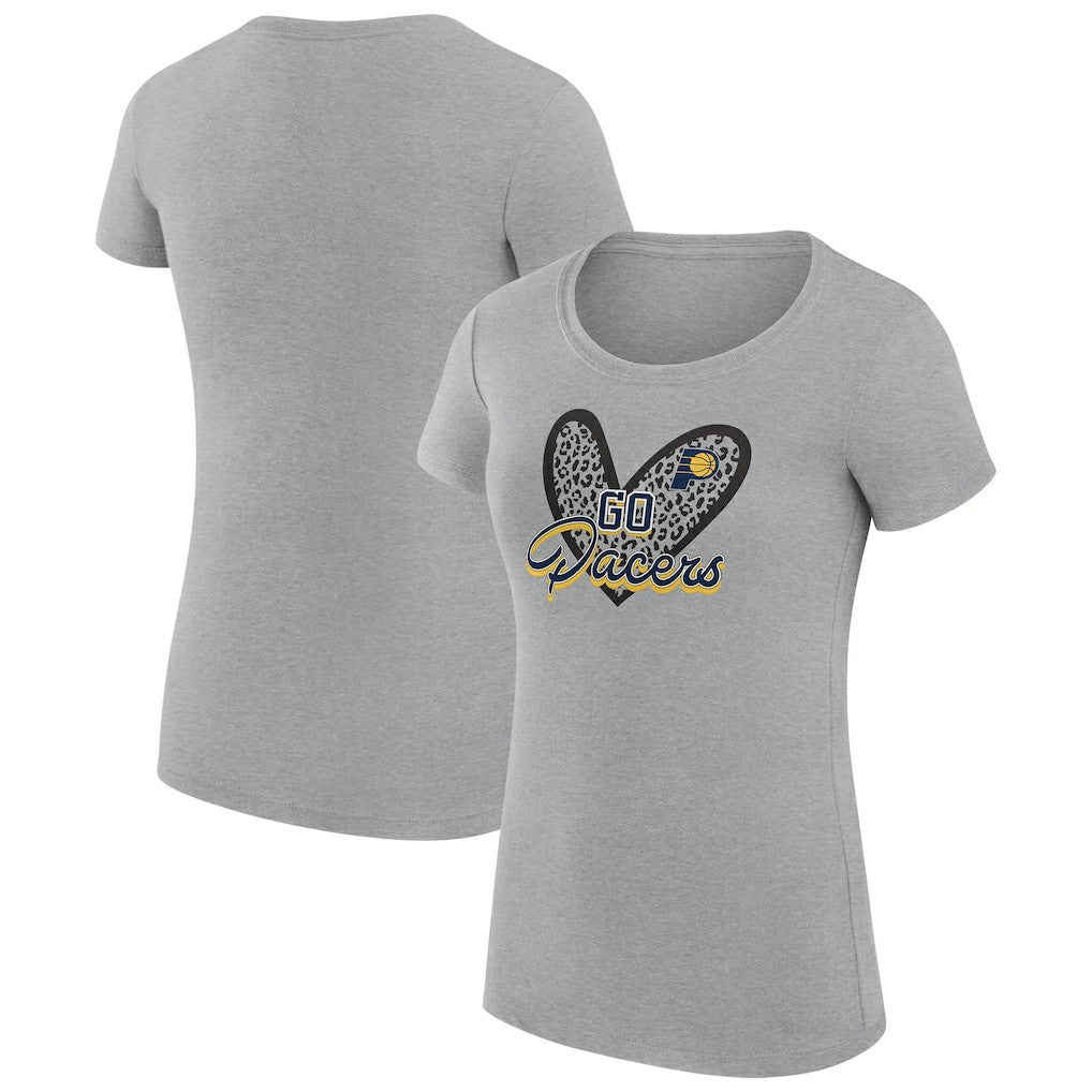 NBA - Indiana Pacers G-III 4Her by Carl Banks Women's Super-Slim Fit Lightweight Leopard Heart T-Shirt - Heather Gray