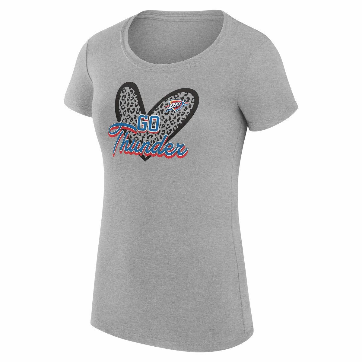 NBA - Oklahoma City Thunder G-III 4Her by Carl Banks Women's Super-Slim Fit Lightweight Leopard Heart T-Shirt - Heather Gray