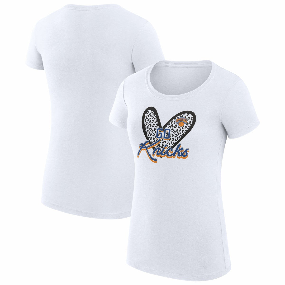 NBA - New York Knicks G-III 4Her by Carl Banks Women's Super-Slim Fit Lightweight Leopard Heart T-Shirt - White