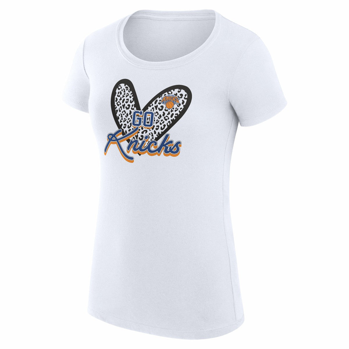 NBA - New York Knicks G-III 4Her by Carl Banks Women's Super-Slim Fit Lightweight Leopard Heart T-Shirt - White