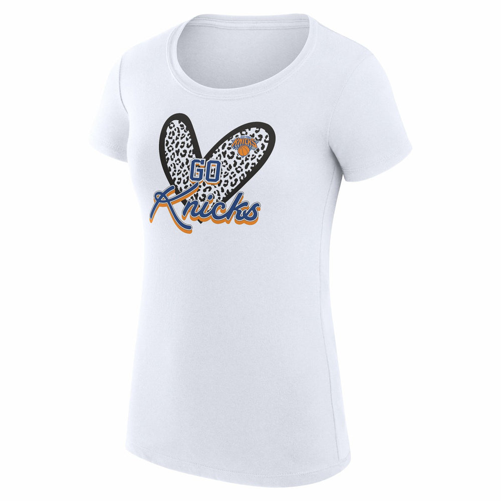 NBA - New York Knicks G-III 4Her by Carl Banks Women's Super-Slim Fit Lightweight Leopard Heart T-Shirt - White