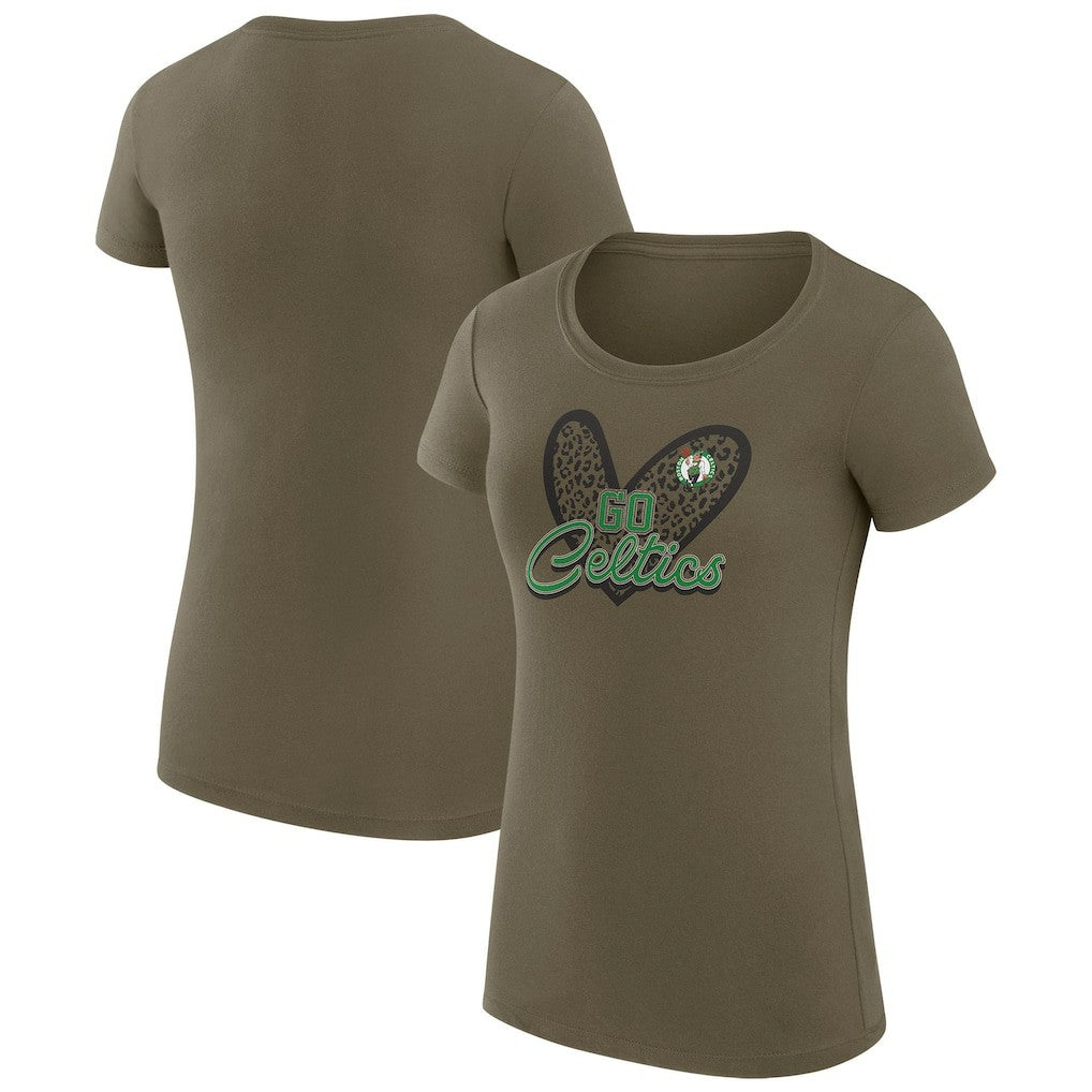 NBA - Boston Celtics G-III 4Her by Carl Banks Women's Super-Slim Fit Lightweight Leopard Heart T-Shirt - Hunter Green