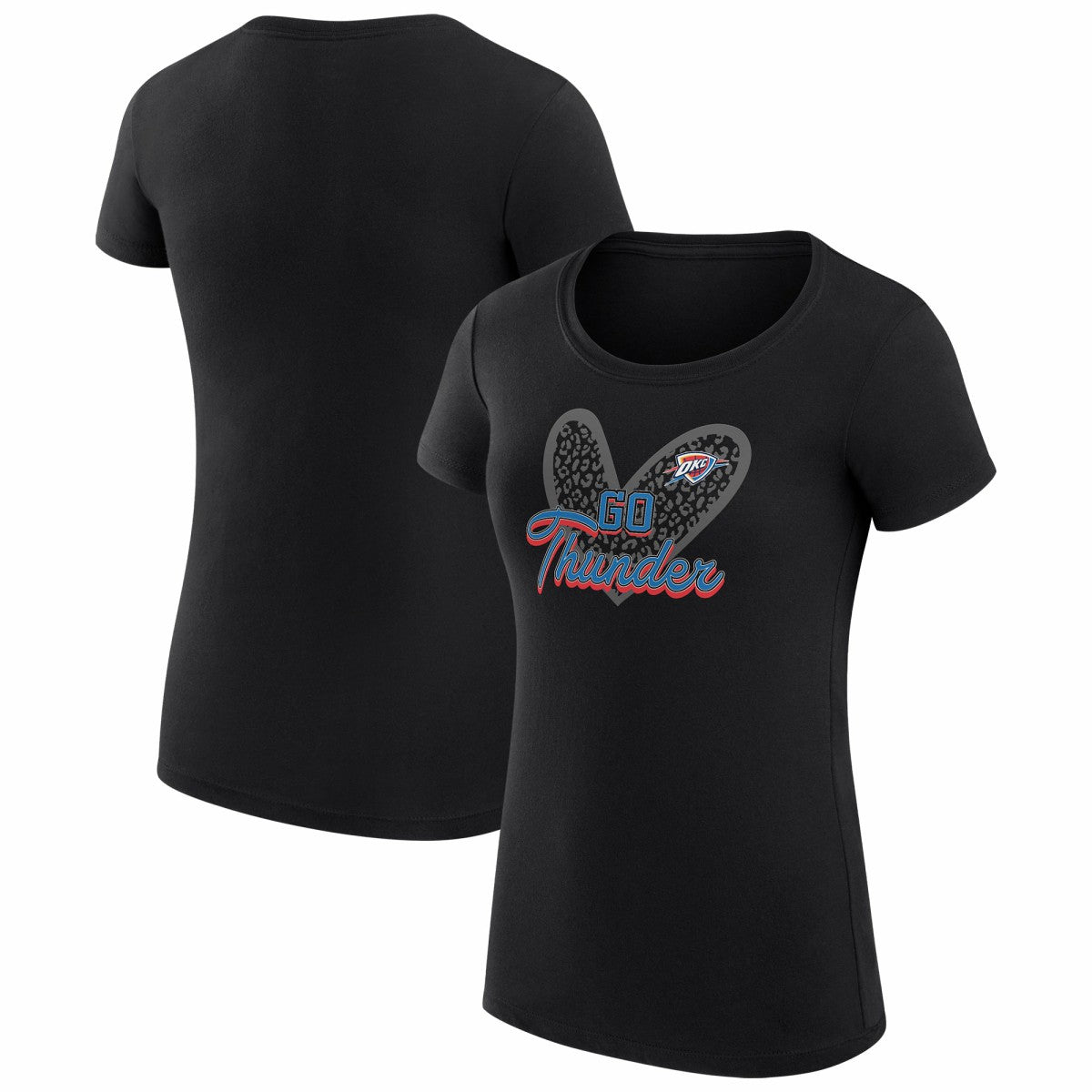 NBA - Oklahoma City Thunder G-III 4Her by Carl Banks Women's Super-Slim Fit Lightweight Leopard Heart T-Shirt - Black