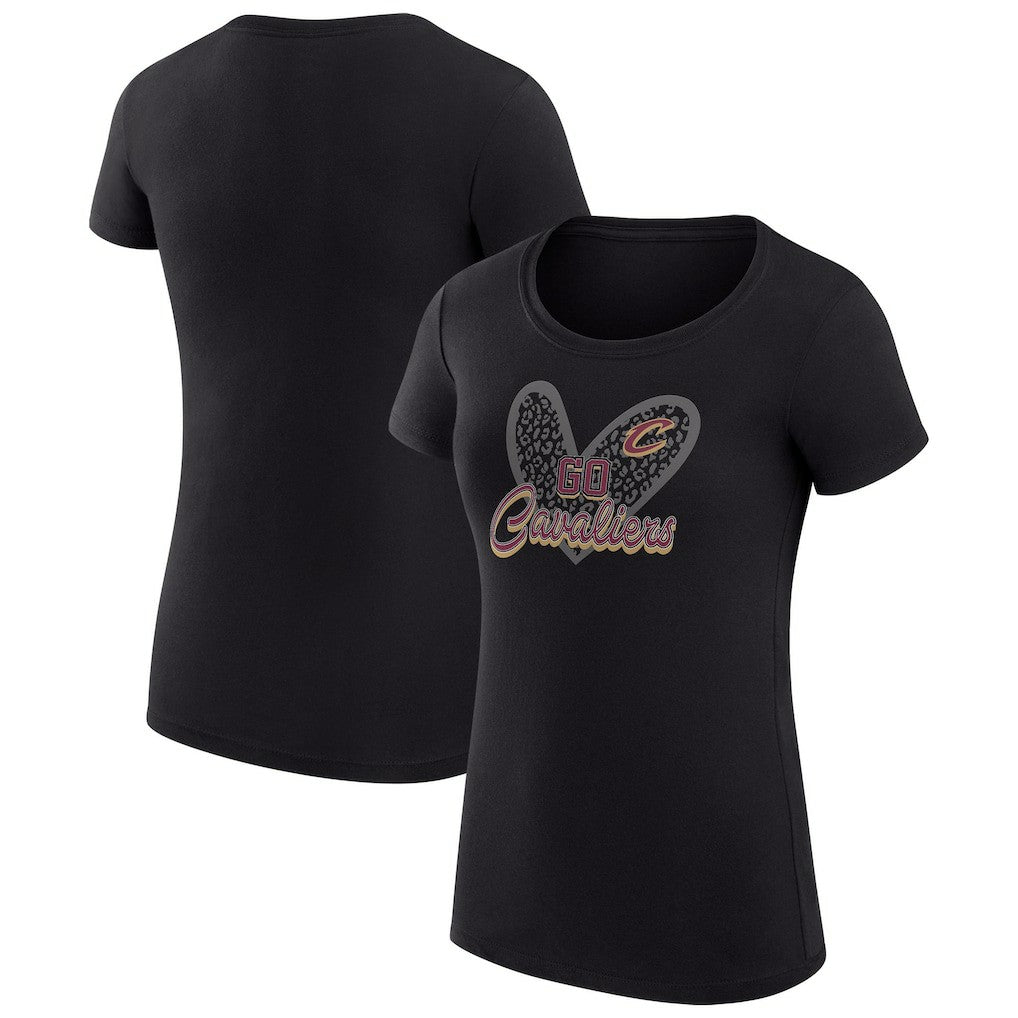 NBA - Cleveland Cavaliers G-III 4Her by Carl Banks Women's Super-Slim Fit Lightweight Leopard Heart T-Shirt - Black