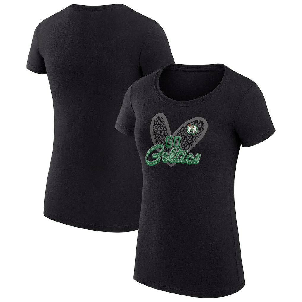 NBA - Boston Celtics G-III 4Her by Carl Banks Women's Super-Slim Fit Lightweight Leopard Heart T-Shirt - Black