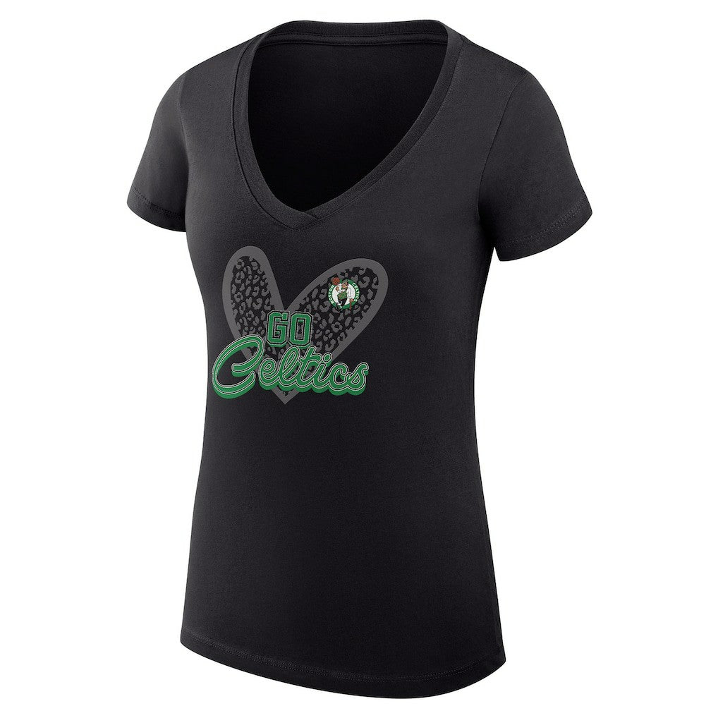 NBA - Boston Celtics G-III 4Her by Carl Banks Women's Super-Slim Fit Lightweight Leopard Heart V-Neck T-Shirt - Black