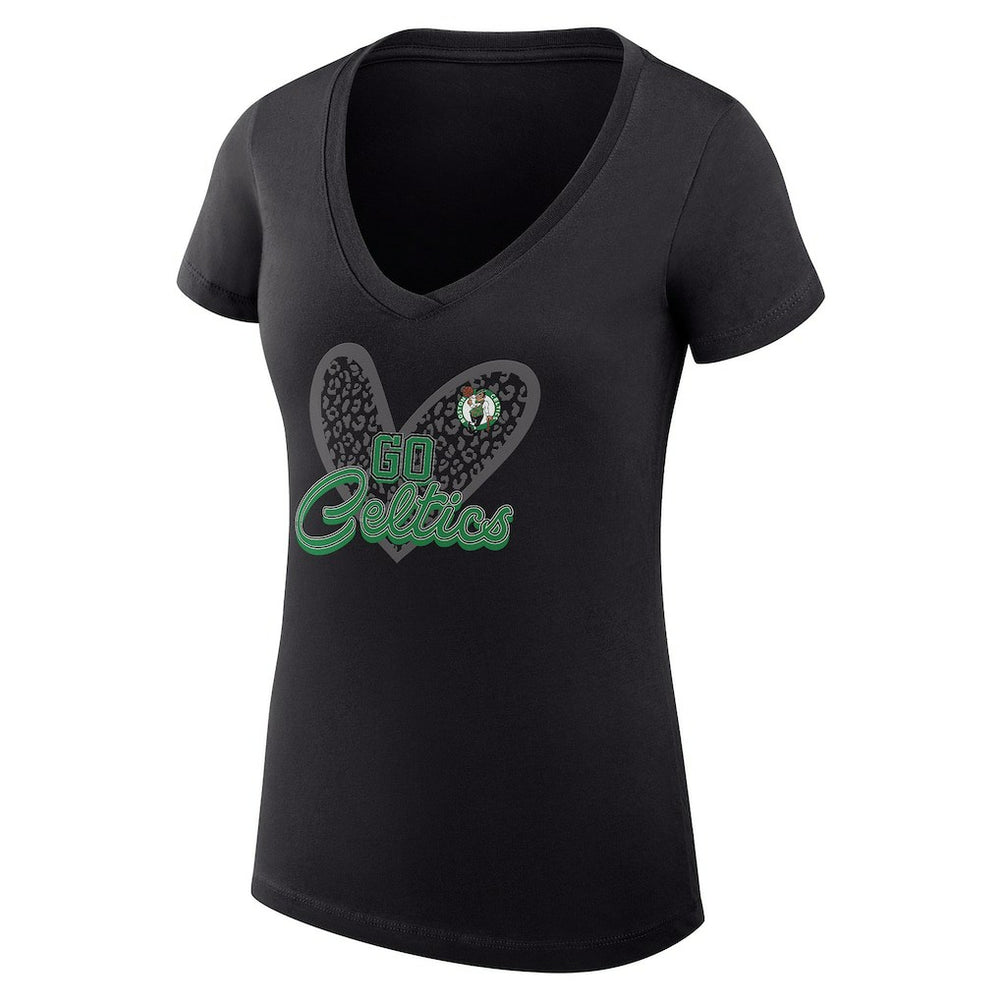 NBA - Boston Celtics G-III 4Her by Carl Banks Women's Super-Slim Fit Lightweight Leopard Heart V-Neck T-Shirt - Black