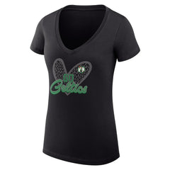 NBA - Boston Celtics G-III 4Her by Carl Banks Women's Super-Slim Fit Lightweight Leopard Heart V-Neck T-Shirt - Black