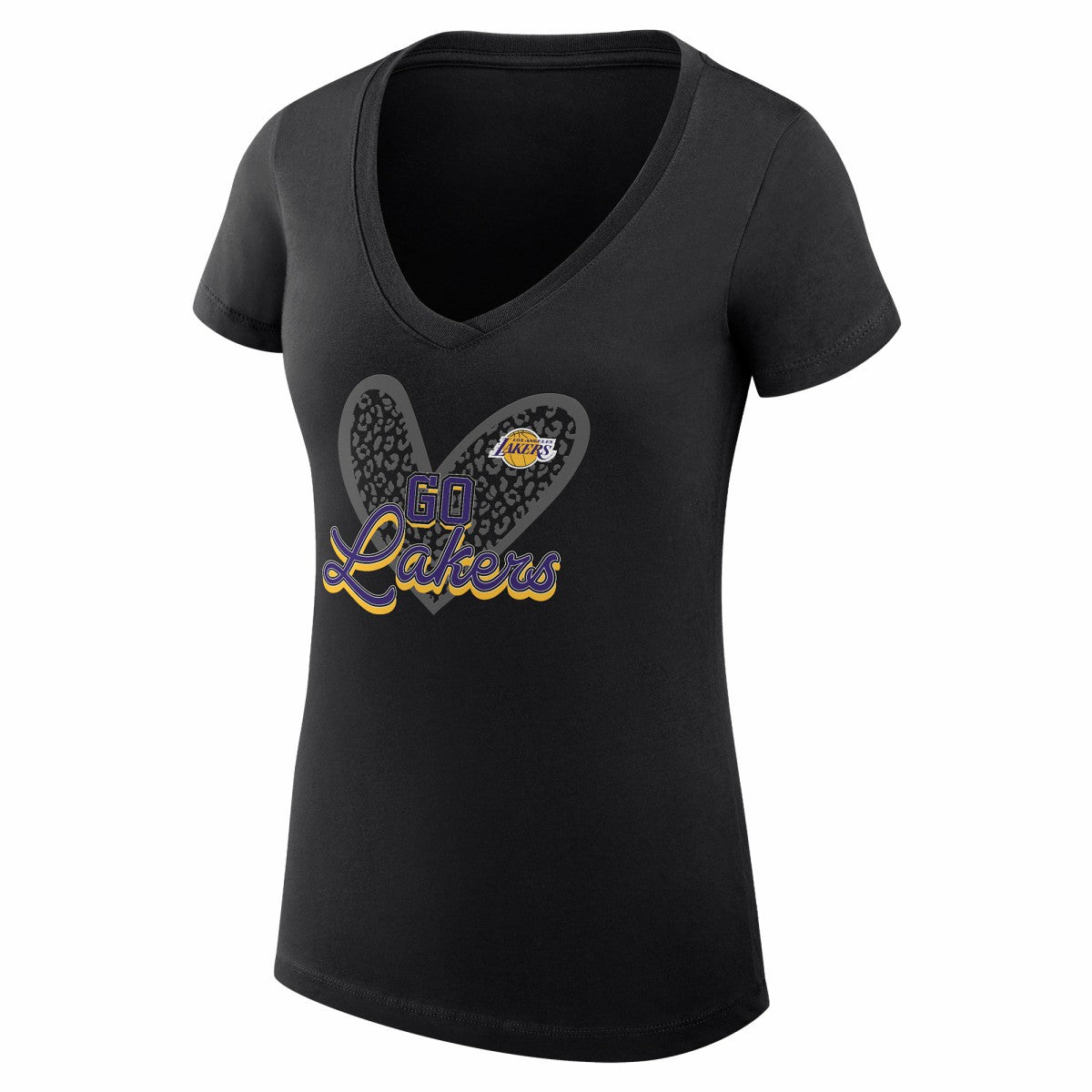 NBA - Los Angeles Lakers G-III 4Her by Carl Banks Women's Super-Slim Fit Lightweight Leopard Heart V-Neck T-Shirt - Black