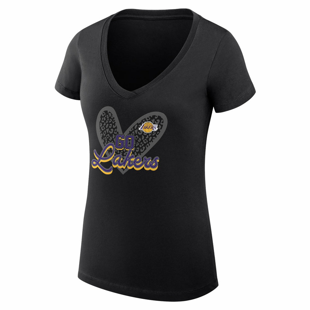 NBA - Los Angeles Lakers G-III 4Her by Carl Banks Women's Super-Slim Fit Lightweight Leopard Heart V-Neck T-Shirt - Black