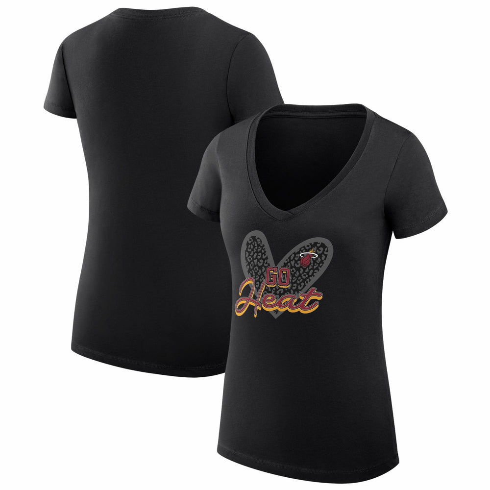 NBA - Miami Heat G-III 4Her by Carl Banks Women's Super-Slim Fit Lightweight Leopard Heart V-Neck T-Shirt - Black