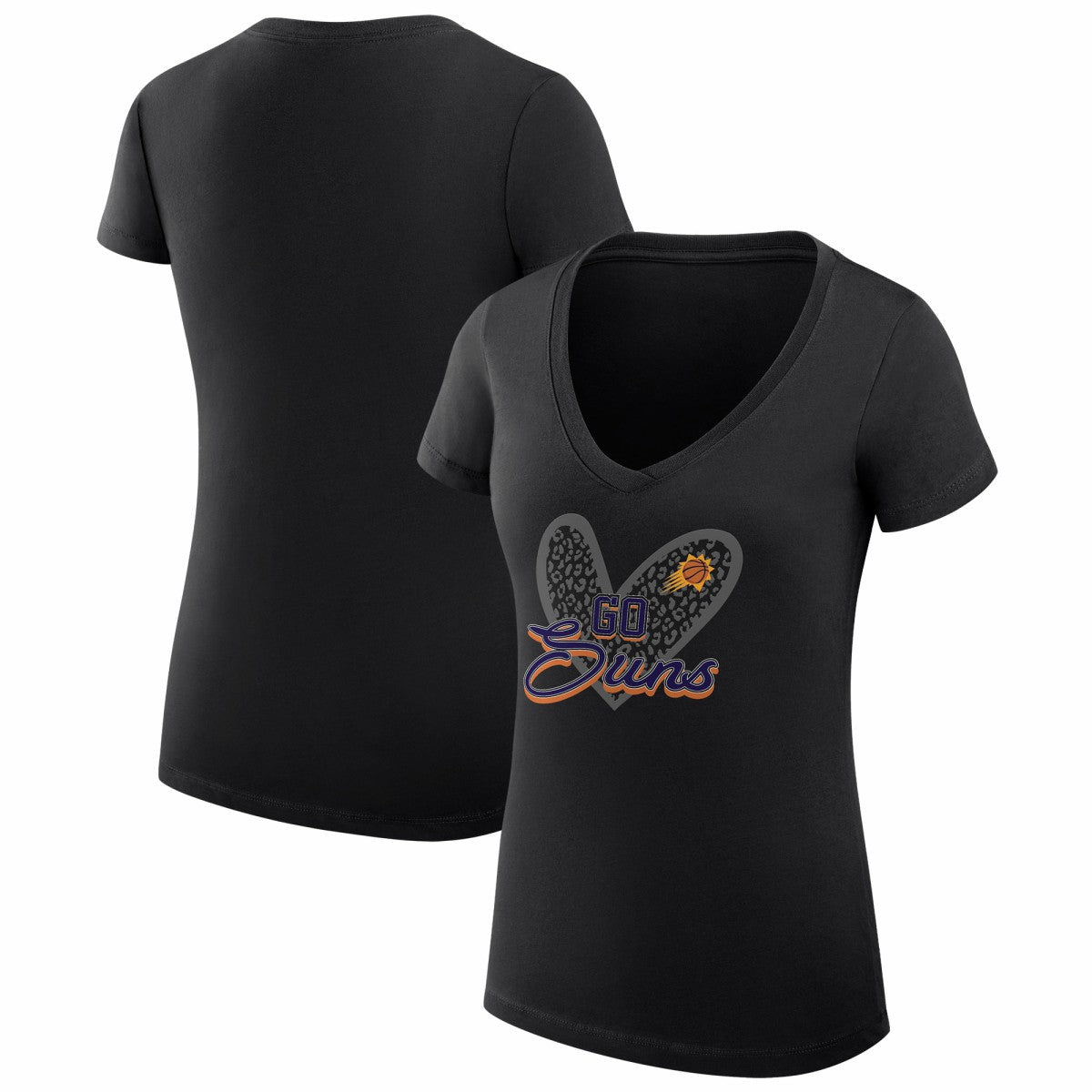 NBA - Phoenix Suns G-III 4Her by Carl Banks Women's Super-Slim Fit Lightweight Leopard Heart V-Neck T-Shirt - Black