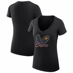 NBA - Phoenix Suns G-III 4Her by Carl Banks Women's Super-Slim Fit Lightweight Leopard Heart V-Neck T-Shirt - Black
