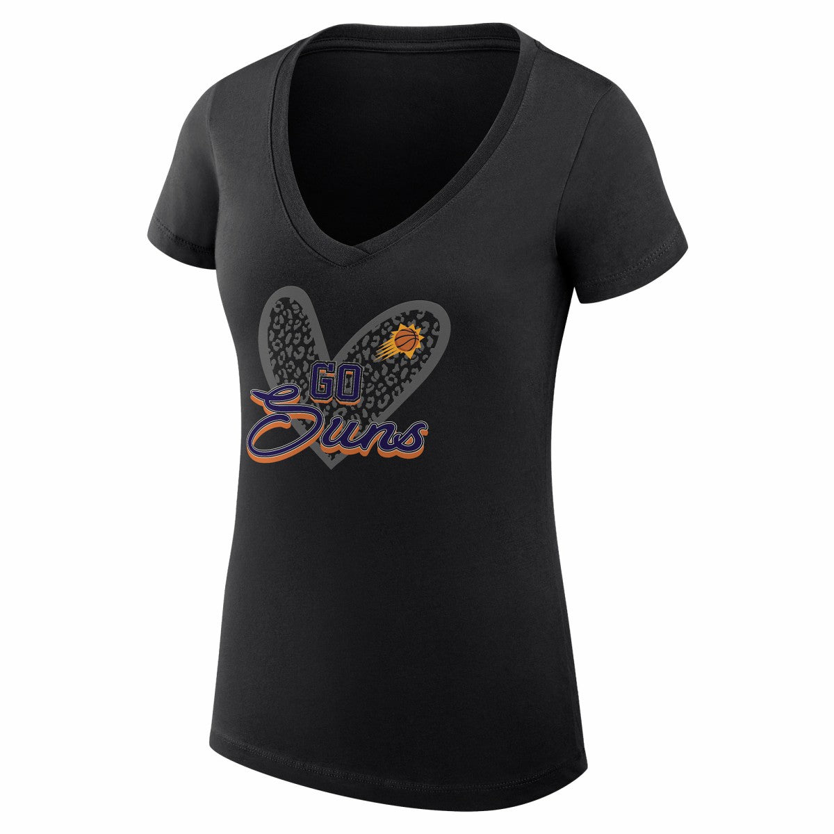 NBA - Phoenix Suns G-III 4Her by Carl Banks Women's Super-Slim Fit Lightweight Leopard Heart V-Neck T-Shirt - Black