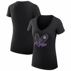 NBA - Sacramento Kings G-III 4Her by Carl Banks Women's Super-Slim Fit Lightweight Leopard Heart V-Neck T-Shirt - Black