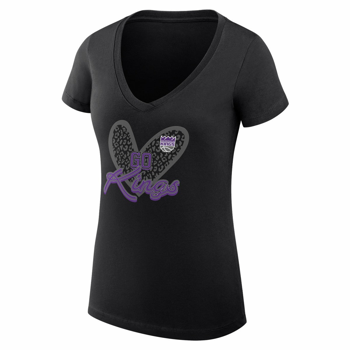 NBA - Sacramento Kings G-III 4Her by Carl Banks Women's Super-Slim Fit Lightweight Leopard Heart V-Neck T-Shirt - Black