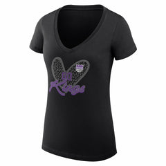 NBA - Sacramento Kings G-III 4Her by Carl Banks Women's Super-Slim Fit Lightweight Leopard Heart V-Neck T-Shirt - Black