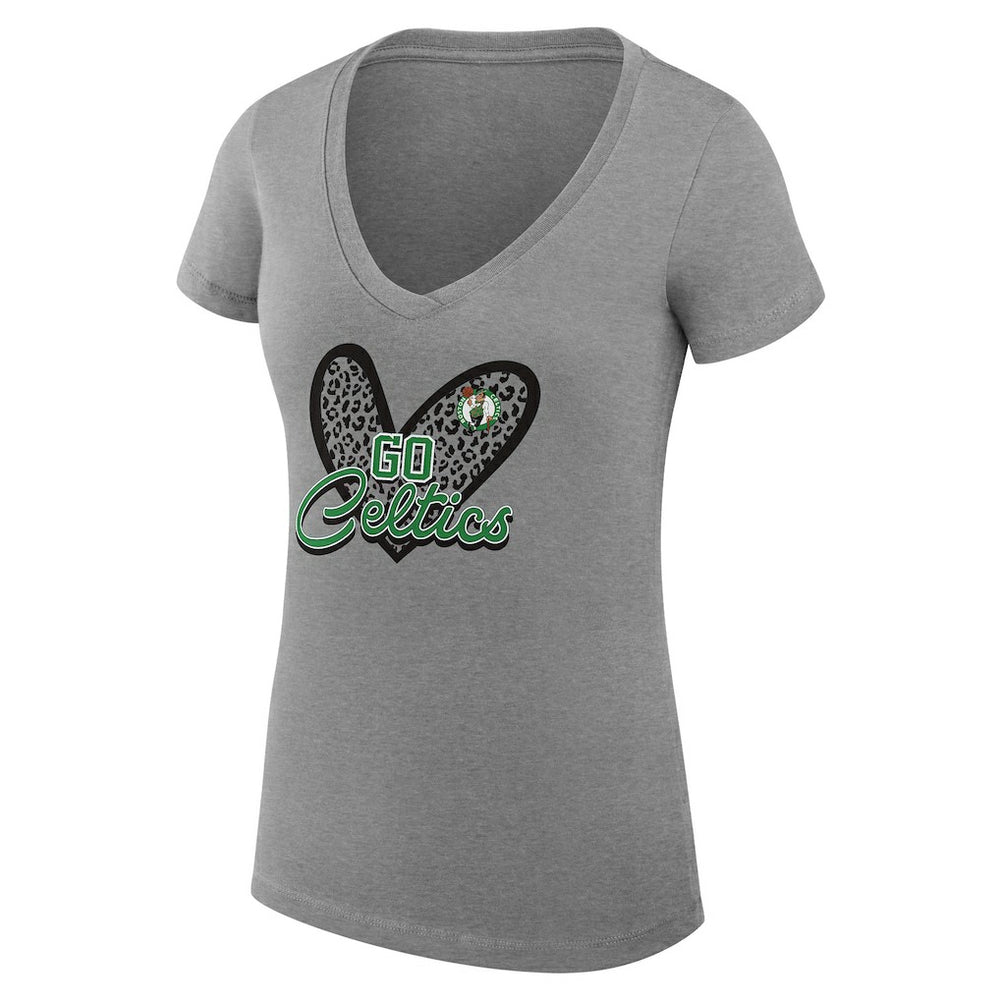 NBA - Boston Celtics G-III 4Her by Carl Banks Women's Super-Slim Fit Lightweight Leopard Heart V-Neck T-Shirt - Heather Gray