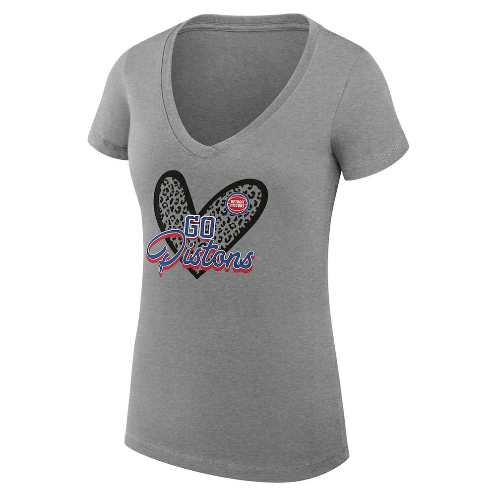 NBA - Detroit Pistons G-III 4Her by Carl Banks Women's Super-Slim Fit Lightweight Leopard Heart V-Neck T-Shirt - Heather Gray