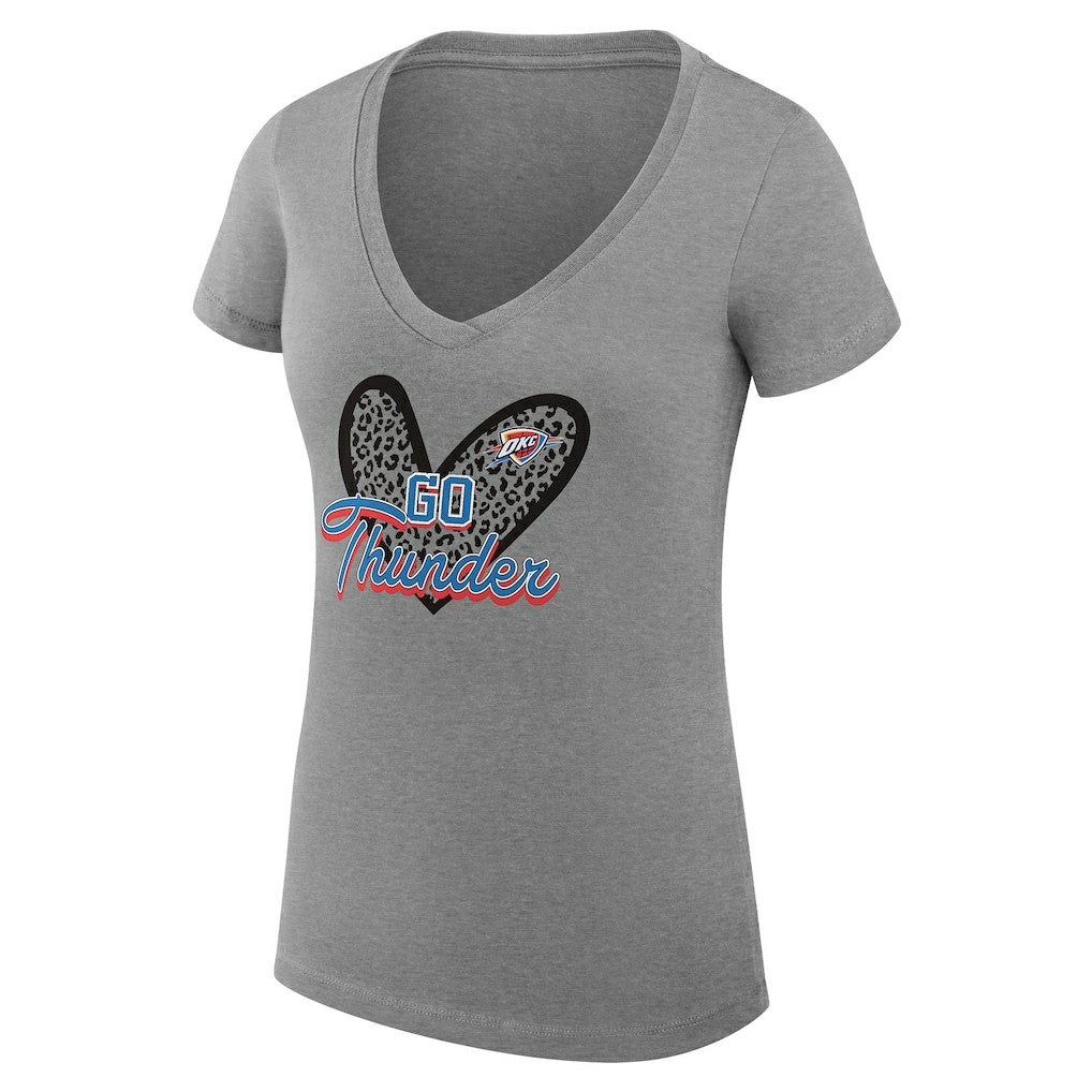 NBA - Oklahoma City Thunder G-III 4Her by Carl Banks Women's Super-Slim Fit Lightweight Leopard Heart V-Neck T-Shirt - Heather Gray