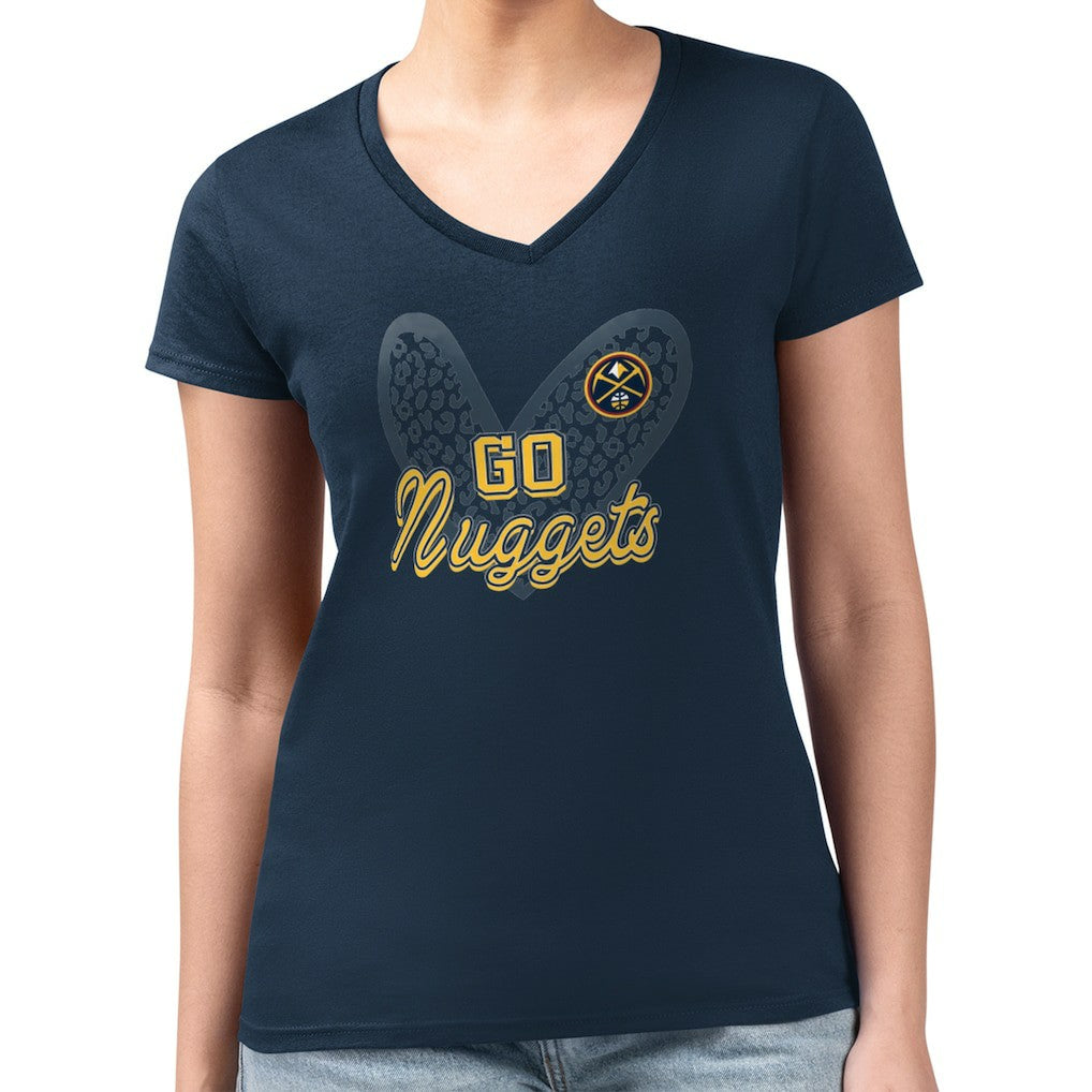 NBA - Denver Nuggets G-III 4Her by Carl Banks Women's Super-Slim Fit Lightweight Leopard Heart V-Neck T-Shirt - Navy