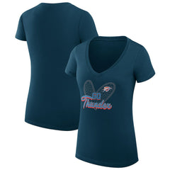 NBA - Oklahoma City Thunder G-III 4Her by Carl Banks Women's Super-Slim Fit Lightweight Leopard Heart V-Neck T-Shirt - Navy