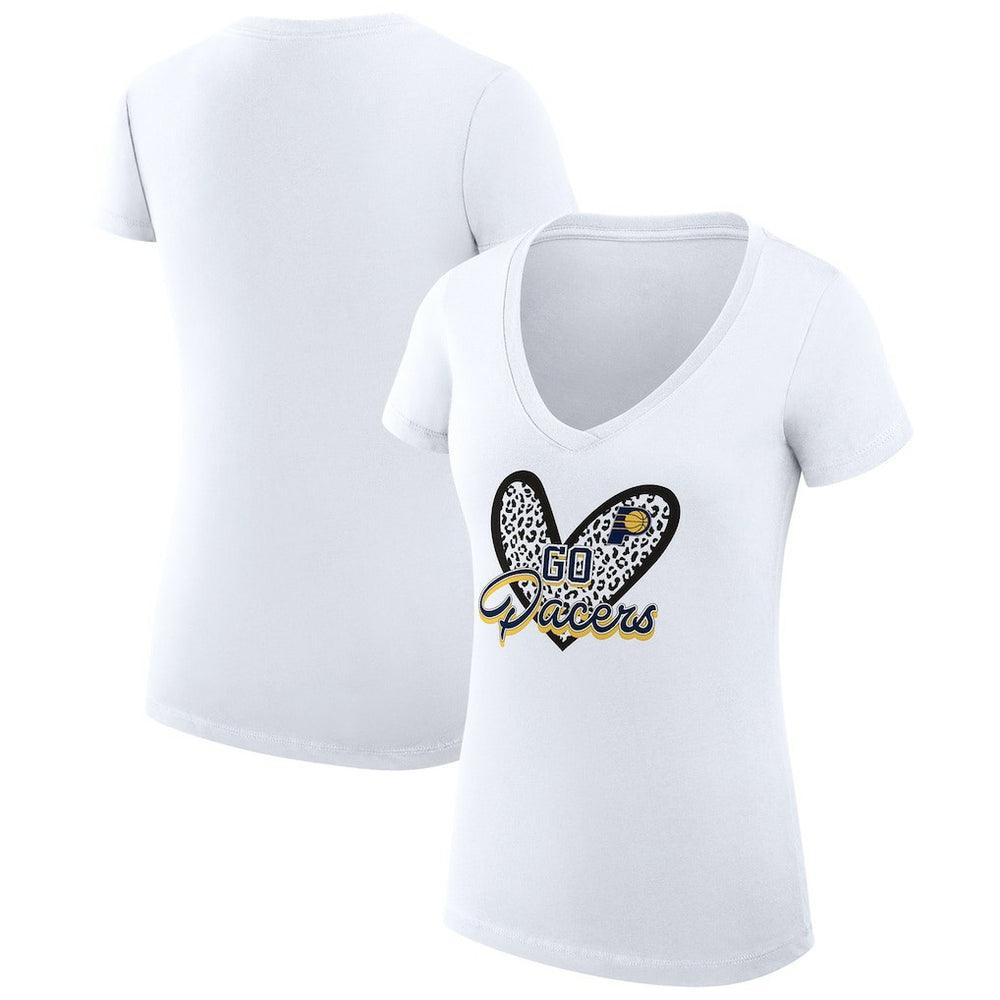 NBA - Indiana Pacers G-III 4Her by Carl Banks Women's Super-Slim Fit Lightweight Leopard Heart V-Neck T-Shirt - White