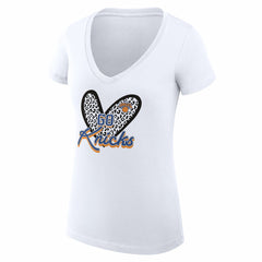 NBA - New York Knicks G-III 4Her by Carl Banks Women's Super-Slim Fit Lightweight Leopard Heart V-Neck T-Shirt - White