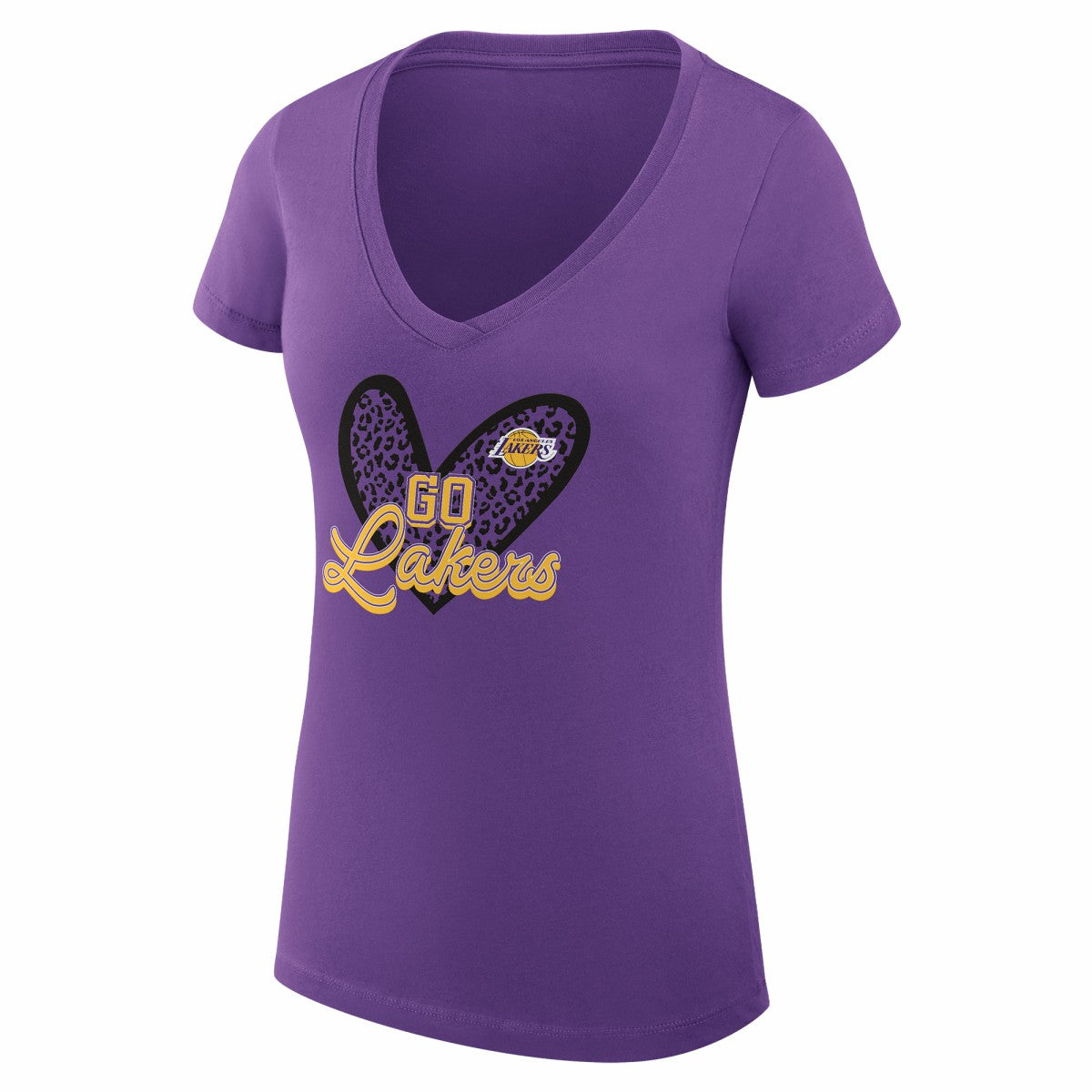 NBA - Los Angeles Lakers G-III 4Her by Carl Banks Women's Super-Slim Fit Lightweight Leopard Heart V-Neck T-Shirt - Purple