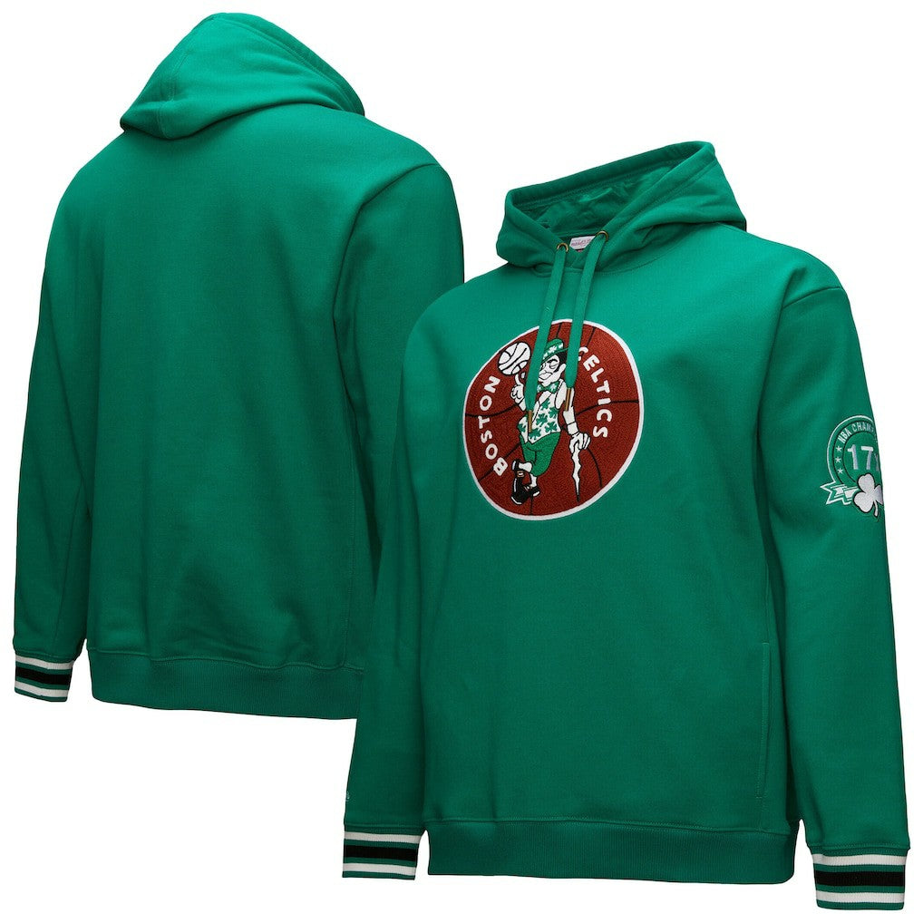 Mitchell & Ness - Boston Celtics Chainstitch Applique Vintage Heavyweight Pullover Hoodie - Kelly Green